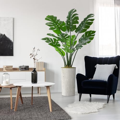 Artificial Tree in Modern Swirl Pattern Planter, Fake Monstera Silk Tree for Indoor and Outdoor Home Decoration - 65" Overall Tall (Plant Pot Plus Tree) by SIGNWIN