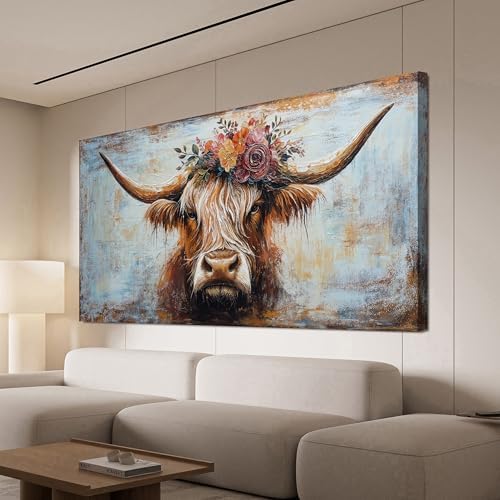 Canvas Wall Art Decor Wall Art Picutures for Living Room Artwork for Wall Decor Highland Cow Wall Art Prints Vintage Wall Art Decorations Art Work for Walls Home Bedroom Office Decor 20" X 40" by TQJYILUFAART