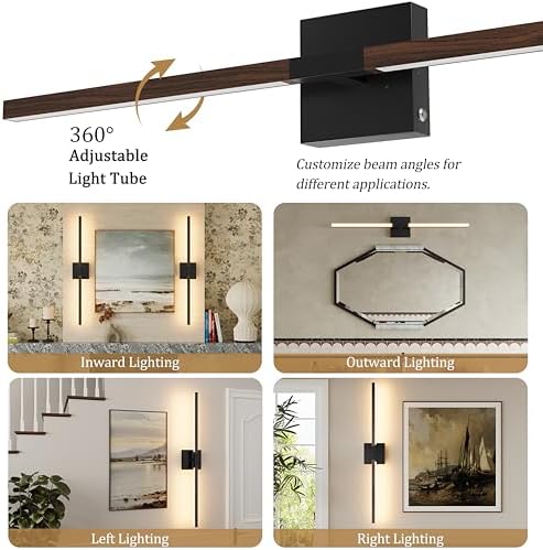 Rayogale Black Walnut Rechargeable Wall Sconce with Remote Control 32 Inch - Image 2
