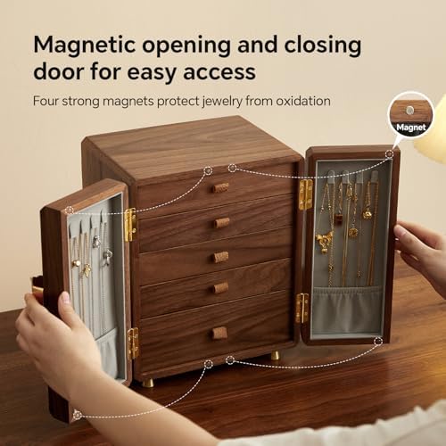 Black Walnut Wood Jewelry Box for Women, Large - Image 5