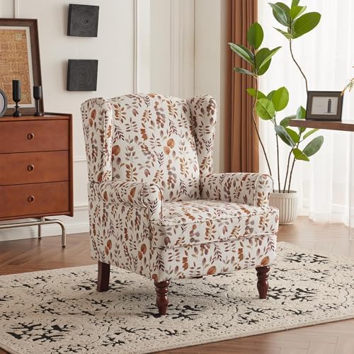 YOLENY Floral Accent Chair, High Back Upholstered Armchair with Solid Legs, Leisure Single Sofa Chair for Living Room, Bedroom, Home Office, Orange Leaves - Image 2
