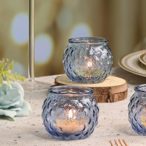 DARJEN Blue Votive Candle Holders Set of 24- Round Glass Candle Holders Bulk for Tea Light Candle, Diamond Texture Candle Votives for Wedding Centerpiece, Party & Home Decor (Pack of 3) - Image 5