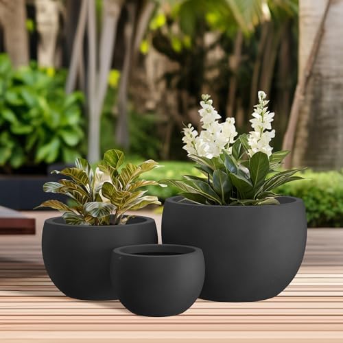 Kante Set of 3 Black Concrete Bowl Planters 20" 15.7" 11.8" Dia - Image 4