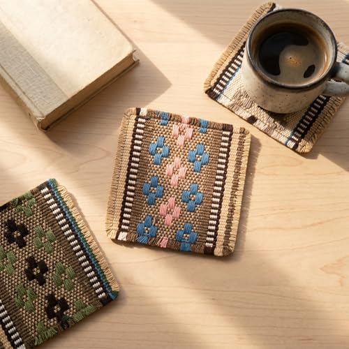 Boho Woven Coasters Set of 6, Absorbent Drink Coasters for Coffee Table, Rustic Farmhouse Table Decor, Southwestern Aesthetic, Handmade Style, Housewarming Gift - Image 2