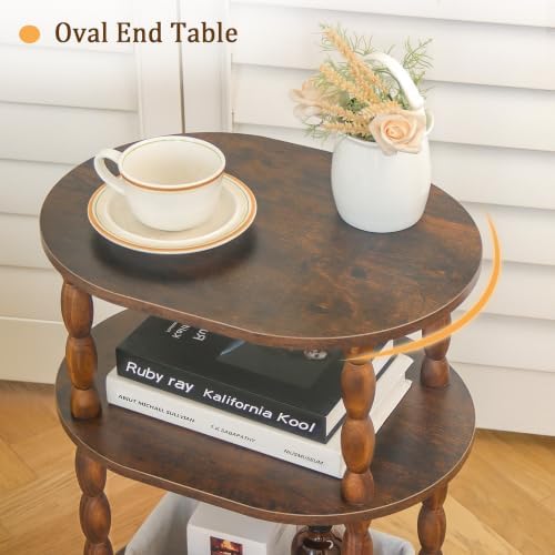 MaxSmeo Side Table with Charging Station, 3-Tier Small End Table with USB Ports and Outlets, Modern Oval Night Stand Accent Table for Living Room, Bedroom, Rustic Brown - Image 6