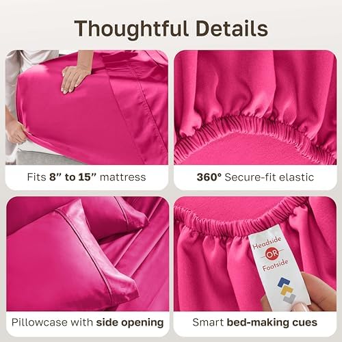 California Design Den 100% Cotton Sateen Twin Bed Sheets Set, 3 Pc,Hot Pink - Image 4