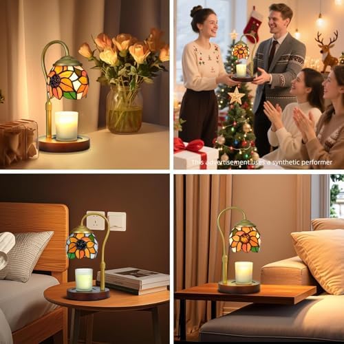 Candle Warmer Lamp, Sunflower Tiffany Stained Glass with 2 Bulbs - Image 6