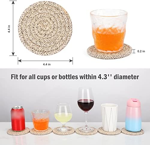 ABenkle Woven Coasters for Drinks Set of 6, Boho Absorbent Drinking Coaster, 4.3 Inch - Perfect Housewarming Gift, Home Decor, Bar Essentials for Coffee Table - Image 2