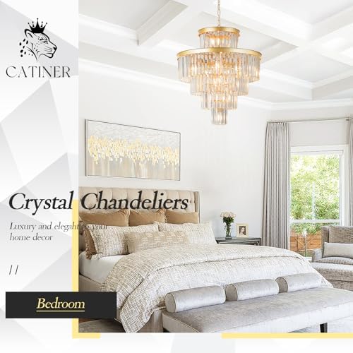 CATINER 24" Modern Crystal Chandeliers,15-Light Gold Round Light Fixture - Image 6