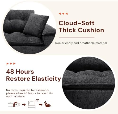 Korser 110" Cloud Sectional Boneless Couches for Living Room, Modern Modular Sectional Sofa with Ottoman, Cloud Couch with Comfy Deep Seats, Tufted Chenille L-Shape Sofa Couch for Living Room, Black - Image 3