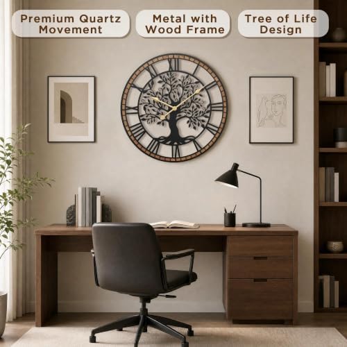 Micasso Large Wall Clock Decorative: 27 Inch Tree of Life Battery Operated - Image 2