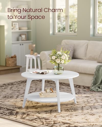 VASAGLE Round Coffee Table, 2-Tier Center Table with Storage, Tapered Legs - Image 4