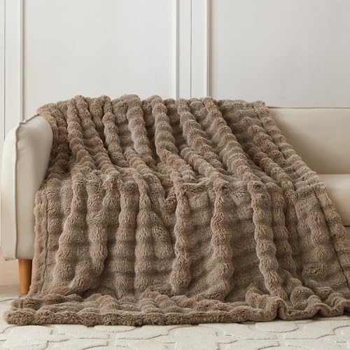 COOVA Soft Bubble Faux Fur Throw Blanket, 60"x80", Cationic Brown - Image 2