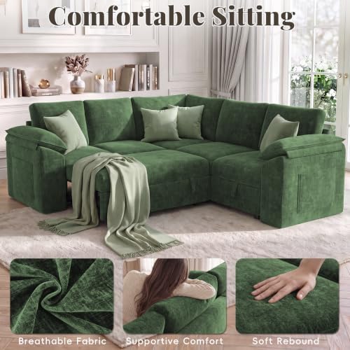 85 In L Shaped Modular Sectional Sofa Couch for Living Room, Green - Image 5