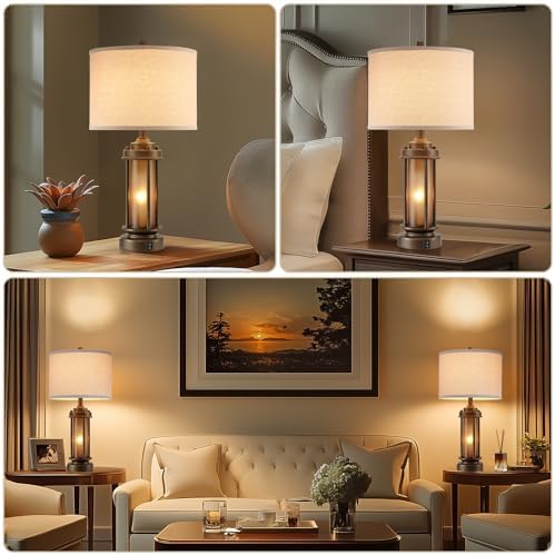 AIEAMPDO Set of 2 Farmhouse Table Lamps with 2 USB C+A Ports - Image 3