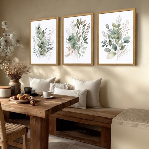 LLEEMPI Sage Green Botanical Wall Art Set of 3, 12x16 Wood Framed Prints - Image 3