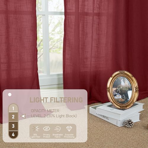 LAMIT Burgundy Red Linen Curtains 45 Inch Length for Bedroom 2 Panels - Image 4