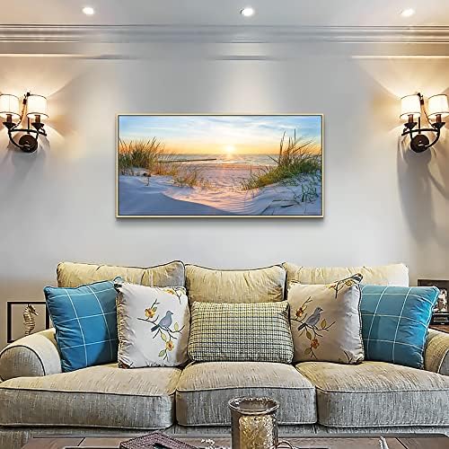 MHARTK66 Framed Wall Art for Living Room Modern Wall Decor for Bedroom Beach Landscapes Painting Coastal Picture Ocean Sunset Artwork for Walls Canvas Prints for Bathroom Office Large Home Decorations - Image 3
