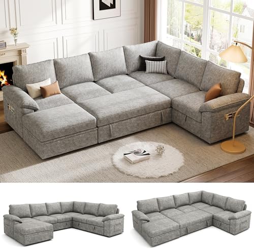 106'' Modular Sectional Sofa with Pull Out Bed, Sleeper Sofa, Light Gray by Unknown