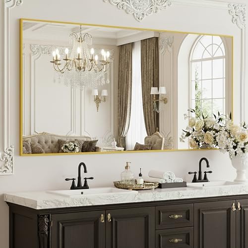 FICTOR Bathroom Vanity Mirror for Over Sink, 60" x 36", Gold by FICTOR
