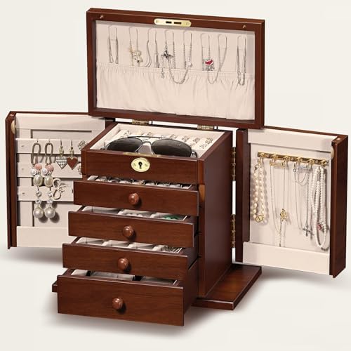 Wooden Jewelry Box Lockable, 8-Layer Large Wood Jewelry Organizer for Women by Artisticboxjewelrybox