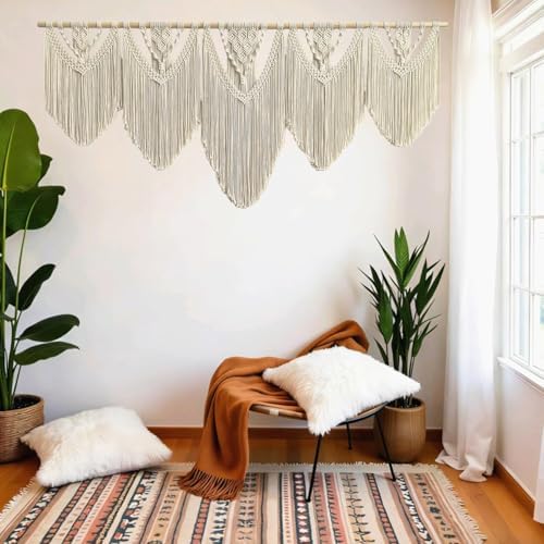 Extral Large macrame wall hanging, 71'' W x 32'' L boho wall art tapestry wall decor for urban entryway,living room,bedroom decor, headboard woven wall art, big fiber art over couch art for Yarn hallway (Beige-C) - Image 5