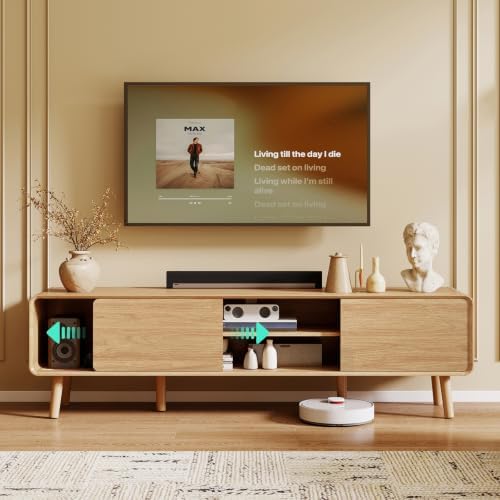Nasonet 70" Mid Century Modern TV Stand for Tvs up to 80", Entertainment Center with Storage, Sideboard Media Console for Living Room with 2 Sliding Door/Adjustable Shelves, Oak - Image 6