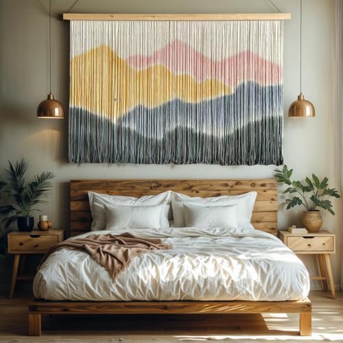 laddawan Extra Large Macrame Wall Hanging Dip-Dyed Tapestry Modern Wooden Home Wall Art For Living room Boho Handmade Wall Decor For Bedroom (Yellow) - Image 6