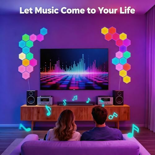 TISOFU 20 Pack Hexagon Lights LED Wall Panels, RGB Gaming Lights with APP/Music Sync & Remote, DIY Smart Modular Hexagonal Honeycomb Glide Hex Tiles Panel, Bedroom Party Decor Gifts - Image 6