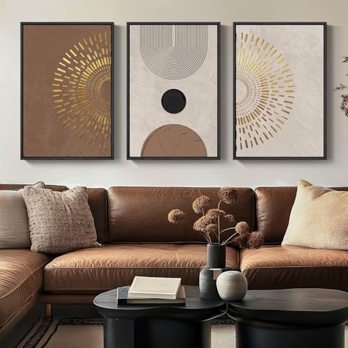 Boho Neutral Abstract Wall Art, 3 Piece, Brown Beige and Gold, 20x30 In by Cuspin