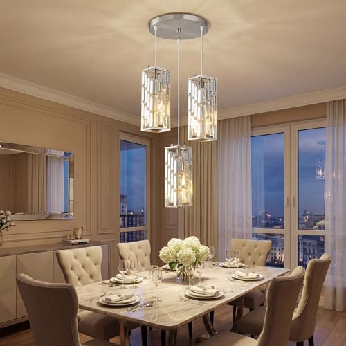 Brushed Nickel Pendant Lighting Modern Pendant Light, Mini Crystal Chandeliers,Adjustable Pendant Light Fixture for Kitchen Island Dinning Room Bedroom (3 Light) - Image 5