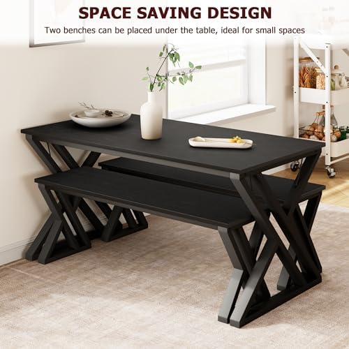 GarveeHome Kitchen Table with 2 Benches, Dining Table Set for 4,Black - Image 3