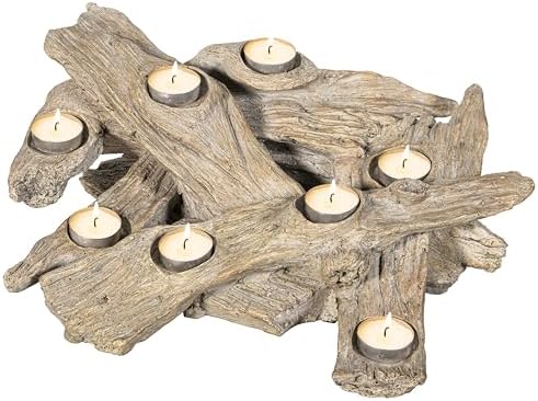 Plow & Hearth Faux Driftwood Fireplace Candle Holder, Resin Log Insert for Fireplace Decor, Holds 8 Fireplace Candles for Inside Fireplace, Coastal Beach Cozy Living Room Fireplace Decorations - Image 5