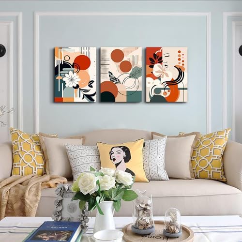 MHARTK66 Canvas Wall Art For Bedroom & Living Room - Boho & Vintage Flowers Wall Painting - Abstract Art - Ready To Hang - Framed Wall Pictures - 3 Panels - Image 3