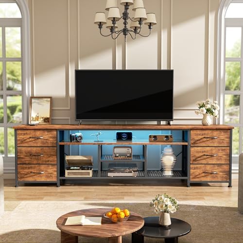 Furologee 71 Inch LED TV Stand, Entertainment Center, Rustic Brown - Image 2