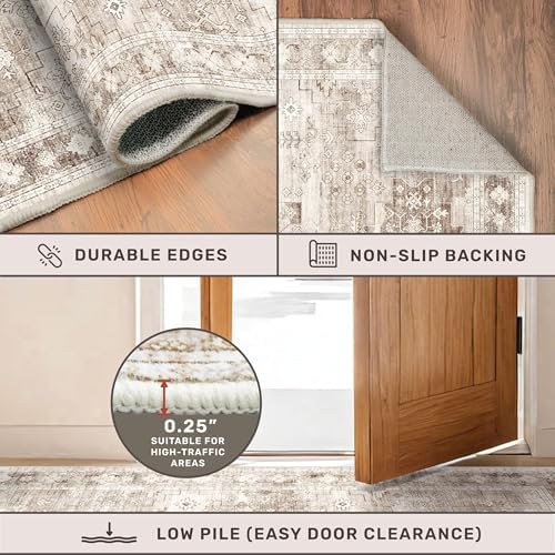 Boho Beige Rug for Living Room - Washable 10x12 Area Rug, Dining Room Rugs for Under Table, Soft Low Pile Carpet for Bedroom - Farmhouse Decor, Non-Slip & Stain Resistance (10x12 Beige/Latte) - Image 5