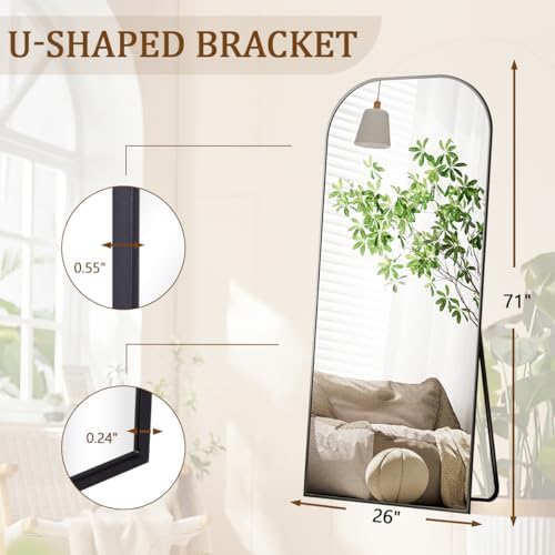 Koonmi Mirror, 71x26 inch Full Length with Stand, Black, Rounded Top, Floor Mount, Aluminum Frame, for Bedroom, Living Room - Image 6