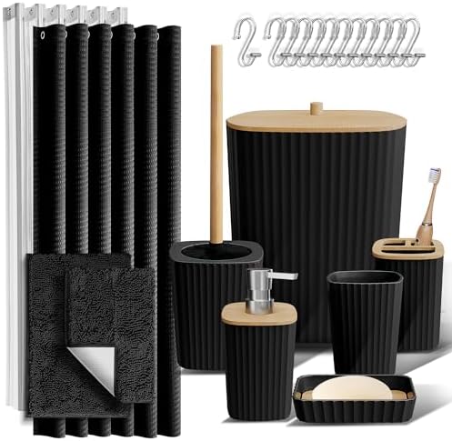 Clara Clark Black Bathroom Set, Bathroom Sets with Shower Curtain and Rugs by ClaraClark