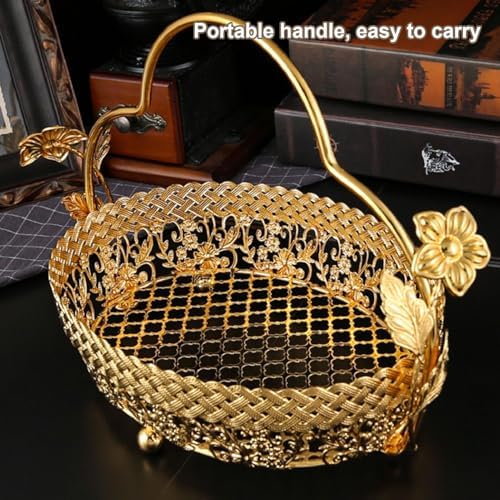 Vintage Fruit Serving Tray, Metal Gold Fruit Basket with Handle - Image 4