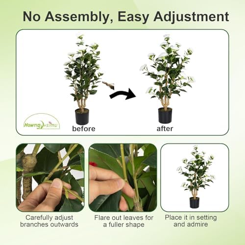 2 Pack 3FT Artificial Camellia Trees in Pots, White Flowers - Image 6