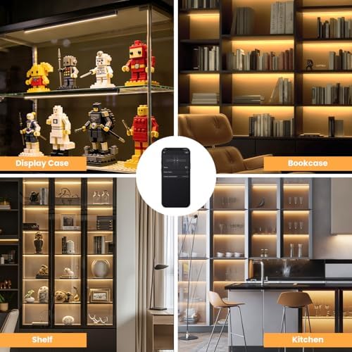 Black Shelf Lights, LED Bookcase Lighting Compatible with Alexa, WiFi Dimmable 2700K Under Shelf Lighting for Bookshelf, Display Case, Cabinets with App, Remote, Memory Function (4Pack 12In) - Image 6