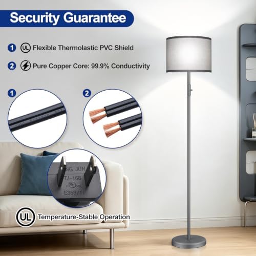 Floor Lamp Simple Design with Shade, Small Tall Lamps for Living Room Bedroom Office Dining Room Kitchen-Grey - Image 6