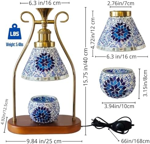 Turkish Mosaic Lamp, Candle Warmer & Wax Melt Warmer, Blue - Image 2
