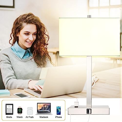 21" Touch Bedside lamps with 2 USB & AC Outlets, 3-Way Dimmable Bedside Table Lamps Set of 2 for Bedroom Living Room Office Reading, White Shade Lamps for Night Stands, 3000K LED Bulbs Included - Image 7