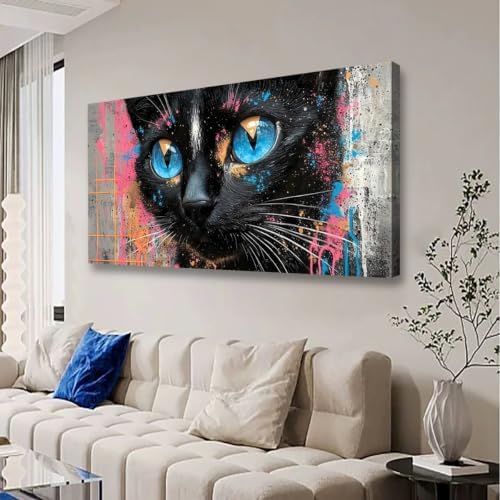 Black Cat Canvas Wall Art Animal Wall Decor Modern Street Art Perfect for Living Rooms Bedrooms and Offices Ready to Hang Right Out of the Box 20x40 In by HaichuangDecorArt