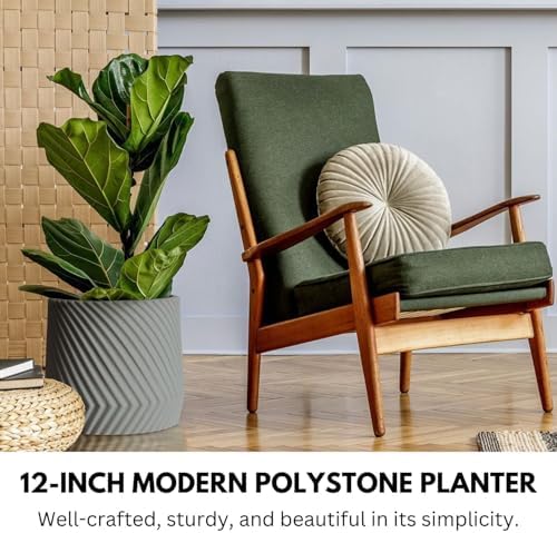 Fox & Fern Large Planter for Indoor or Outdoor, Gray Matte, 12 Inch - Image 2