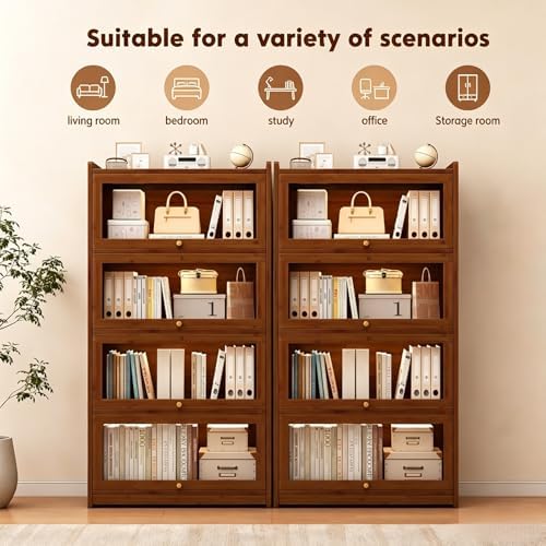 55" Bamboo Bookcases,Book Shelfs with Acrylic Doors,Freestanding Display Storage Shelves for Collectibles,4 Tier Tall Bookshelfs & Bookcases for Living Room Bedroom Home Office - Image 6
