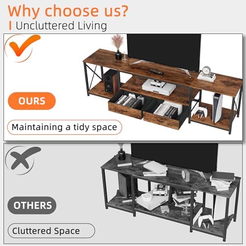 GYIIYUO TV Stand with Fabric Drawers for 80 85 Inches TV - Entertainment Center and Industrial TV Console Table with Open Storage Shelves for Living Room, Bedroom- 79.1" Rustic Brown - Image 3