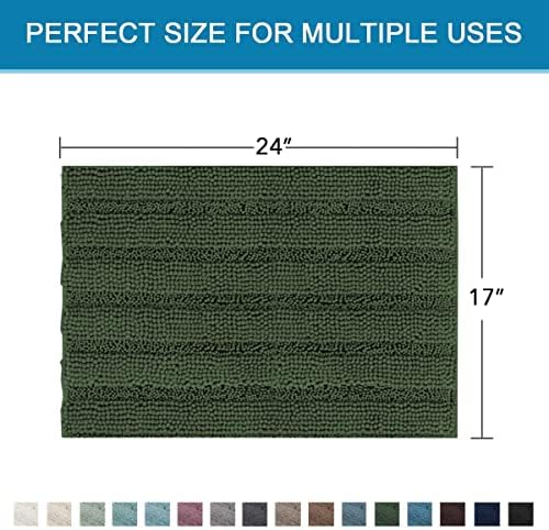 H.VERSAILTEX Bathroom Rugs Bath Rugs for Bathroom Non Slip Bath Mats Extra Thick Chenille Striped Rug 17" x 24" Absorbent Soft Shaggy Washable Dry Fast Bath Mats for Bath Room Floor - Bronze Green - Image 2