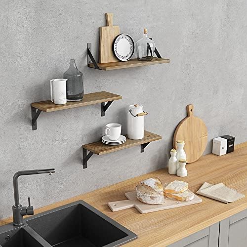 Floating Shelves with Black Metal Brackets Set of 3, Light Wood Wall Bookshelf for Bedroom Over Desk Bed, Hanging Shelf for Office Kitchen Living Room, Bathroom Over Toilet (Natural Color) - Image 2